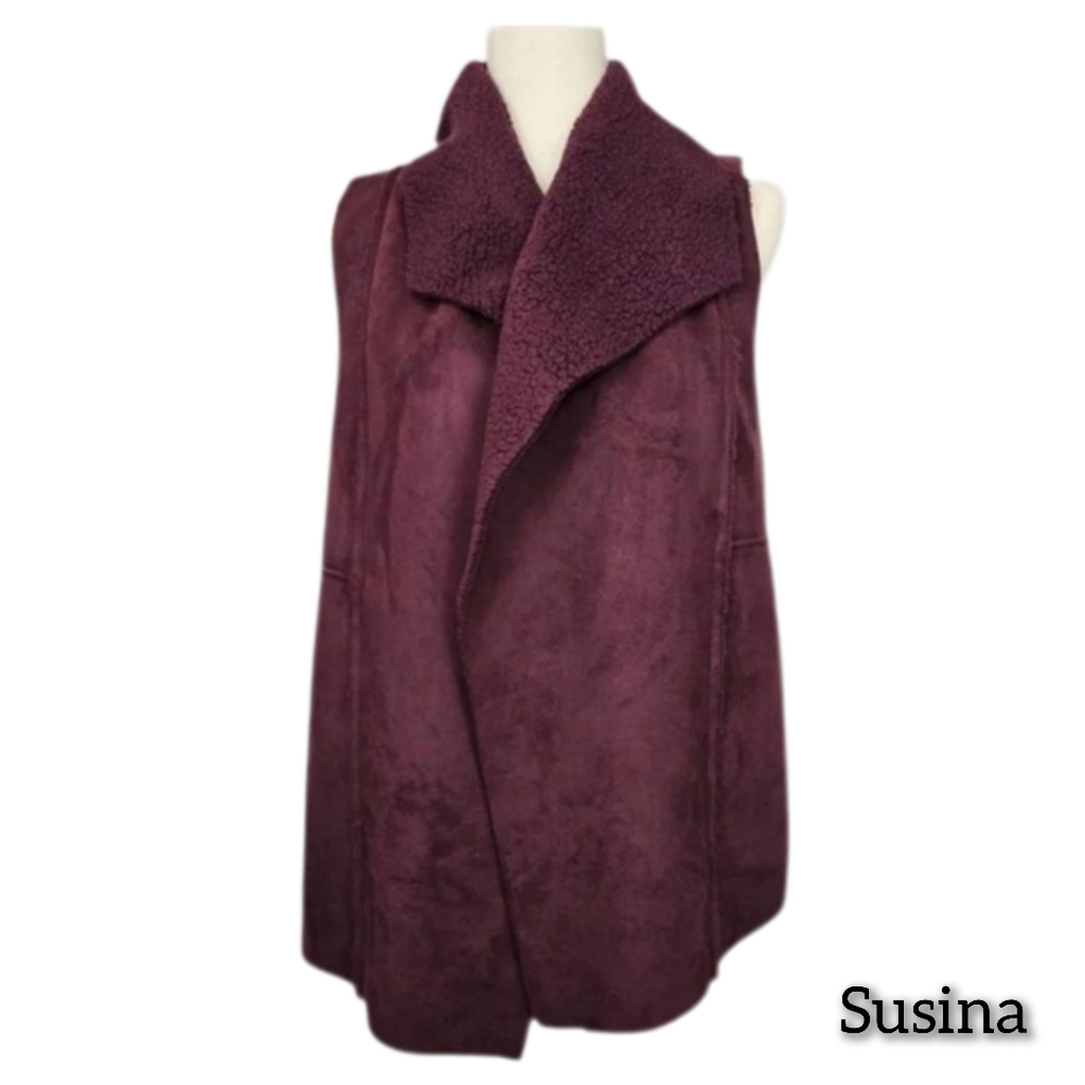 Susina Burgundy Faux Suede Vest w/ Faux Shearling Lining | NWT | Size S